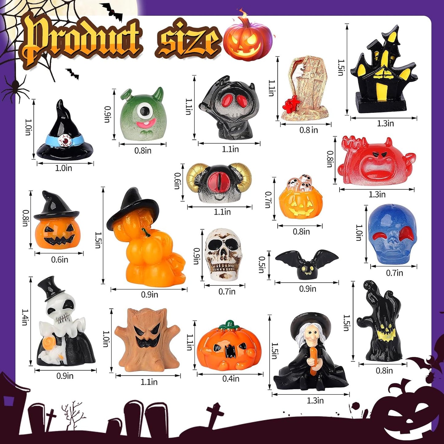 36 Mini Figuras Resina Halloween Animales Fantasma Calabaza Jardín