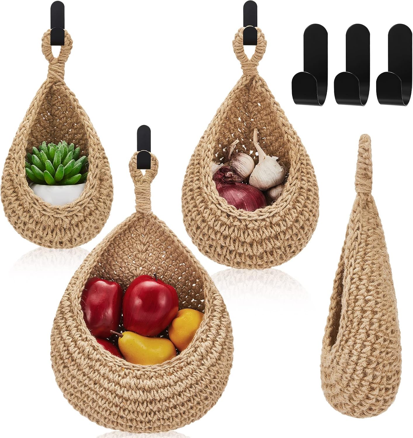 Canastas colgantes boho cocina set 3 con ganchos