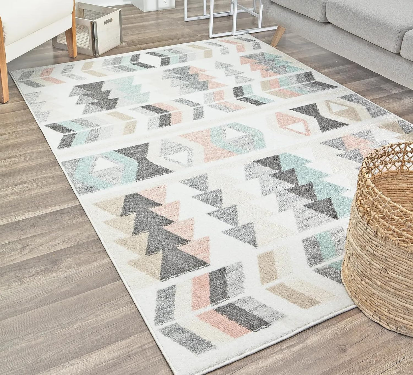 Alfombra geométrica menta 2x4ft pelo suave entrada