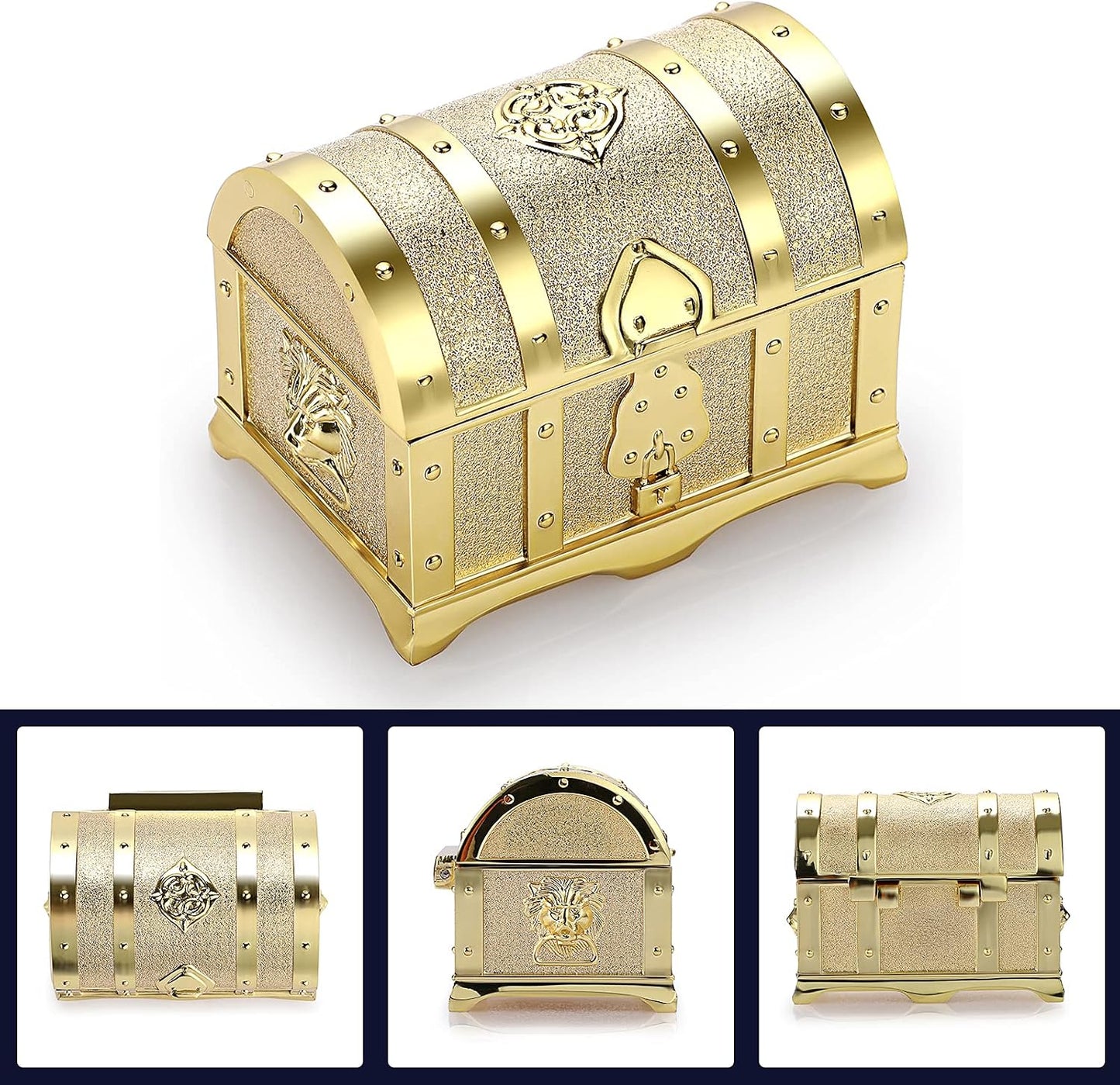 Caja joyería vintage metal grabado oro para anillos