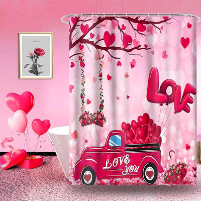 Cortina ducha corazón rojo San Valentín 72pulg tela poliéster