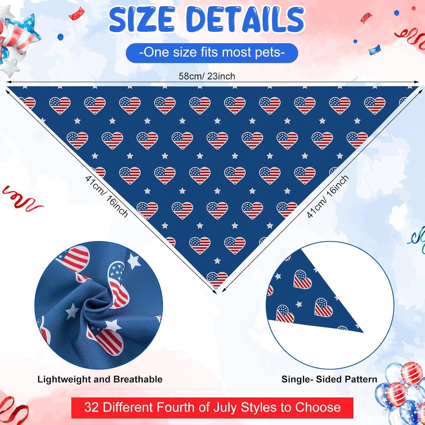 32 Bandanas Patrióticas para Perros Rojas Blancas Azules