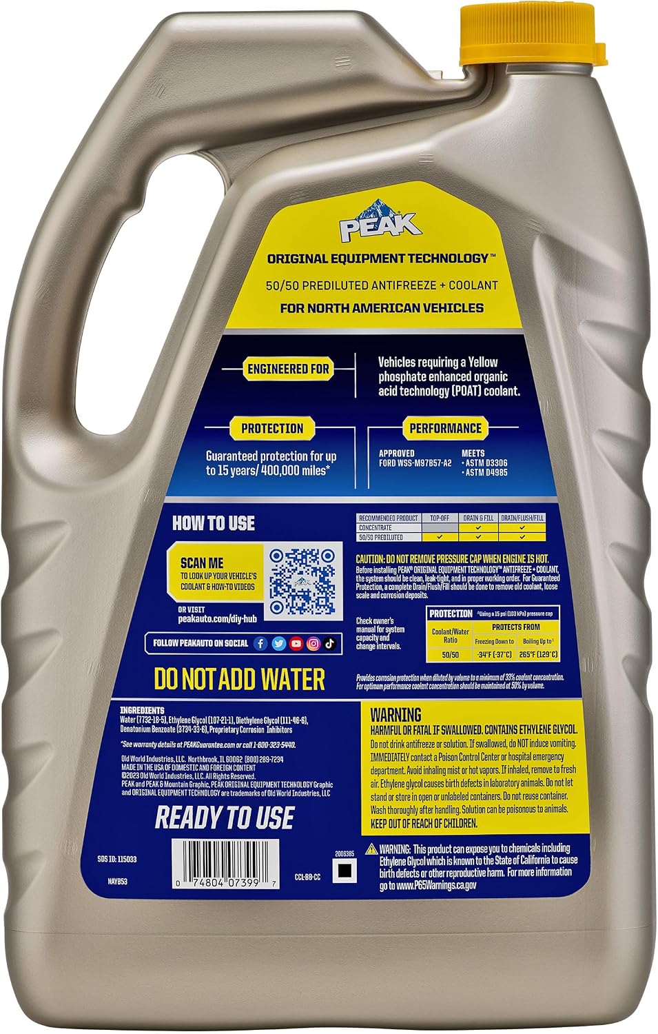 Anticongelante 50/50 Amarillo 3.7l para Vehículos
