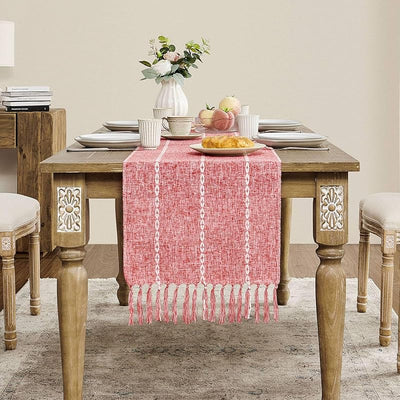 Camino mesa trenzado rayado rojo 15x48pulg decoración boho