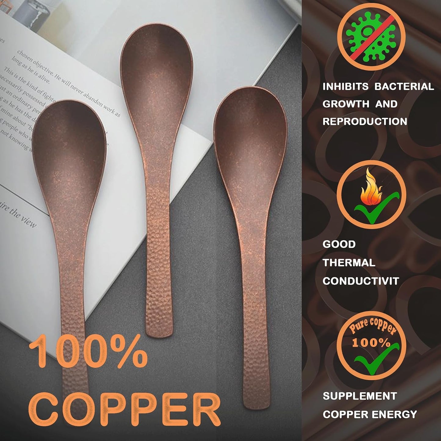 Cuchara de cobre textura martillada japonesa para hogar