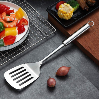 Espátula acero inox ranurada cocina barbacoa antiadherente