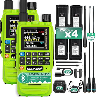 Radio GMRS 2 Vías 8 Bandas Recargable Kit 4 Pzas Verde