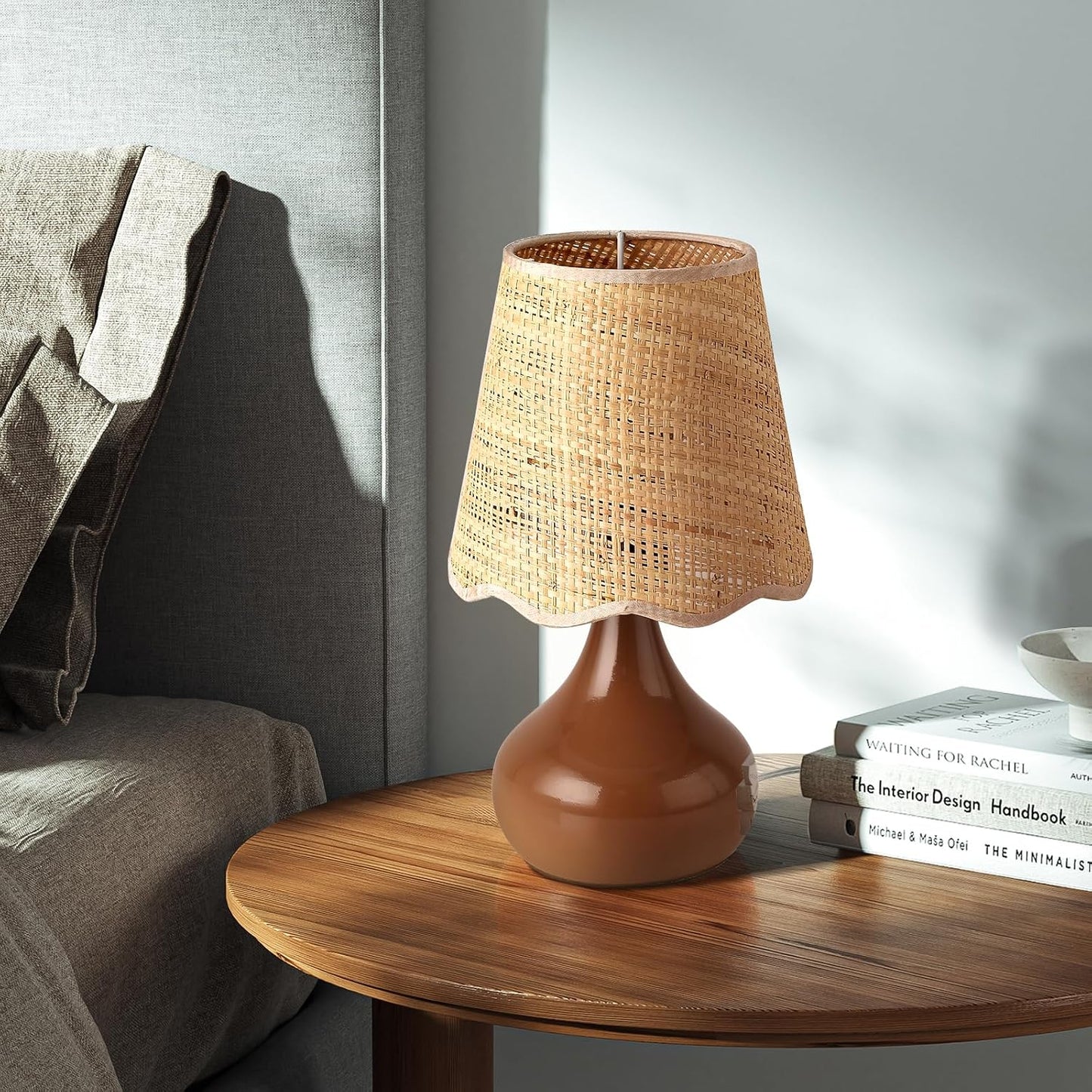 Lámpara mesa estilo granja marrón para dormitorio