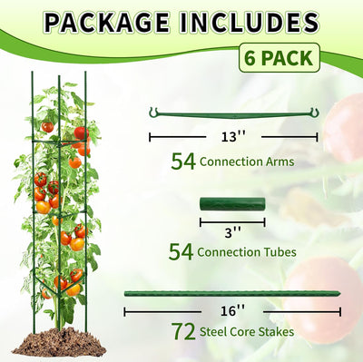 6 Jaulas Tomate Ajustables 63pulg Soporte Metal Jardín