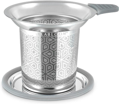 Infusor de té de acero inoxidable con tapa y bandeja de goteo