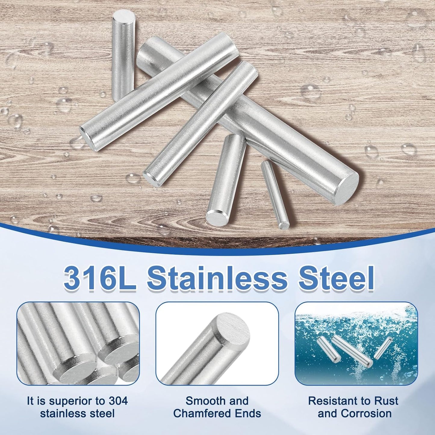 40 Pzas Pasadores Espiga Acero Inox 316L 3x16mm Tono Plata