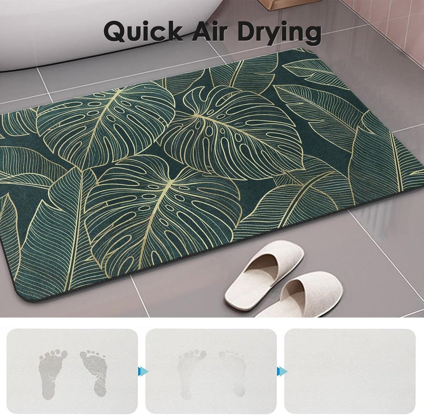 Alfombra baño hojas tropicales 17x30pulg antideslizante