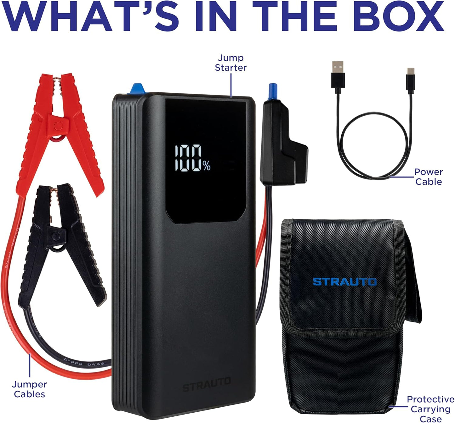 Arrancador batería coche 12V con USB-A/USB-C y linterna