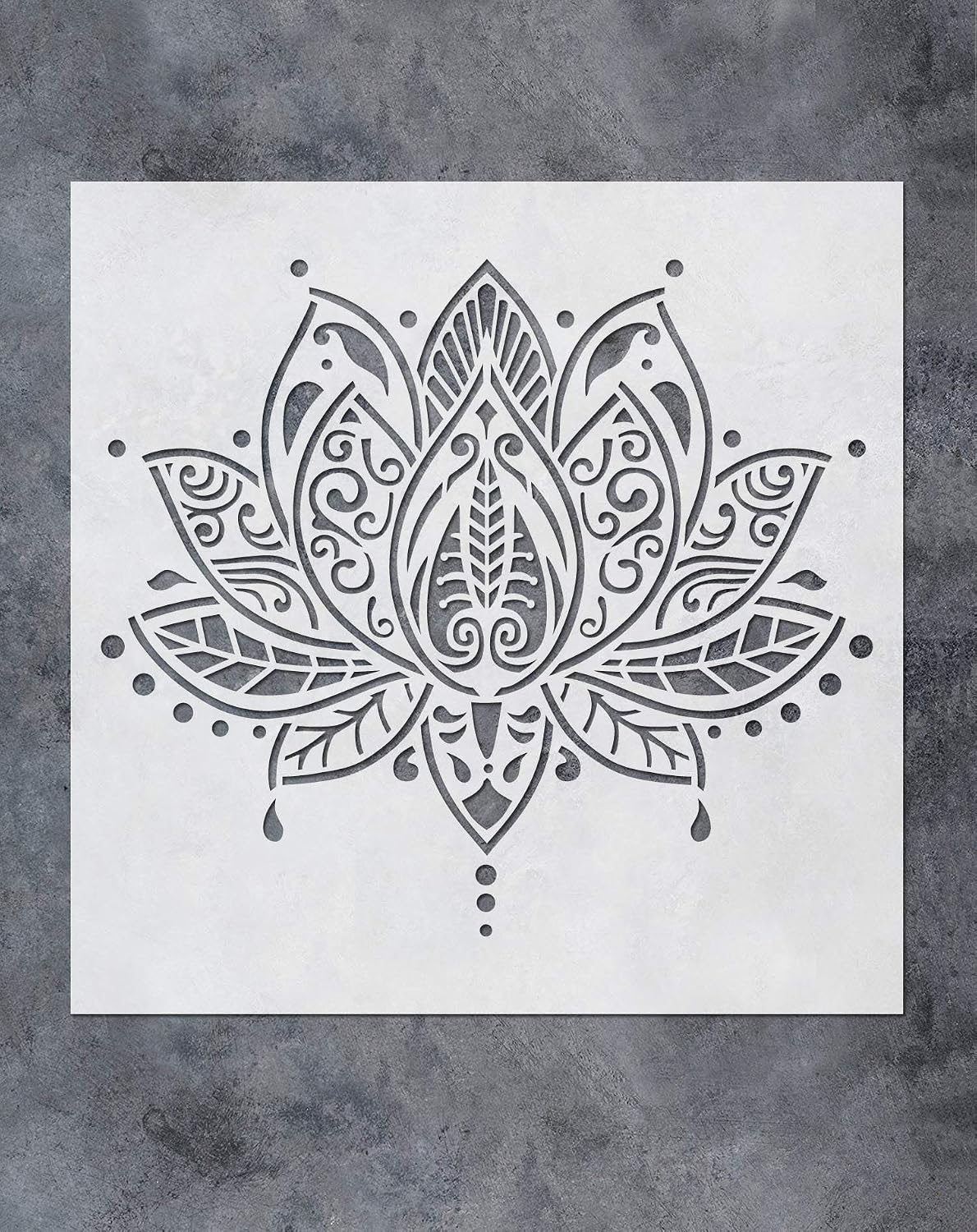 Plantilla mandala flor loto 12x12pulg decoración bohemia dormitorio