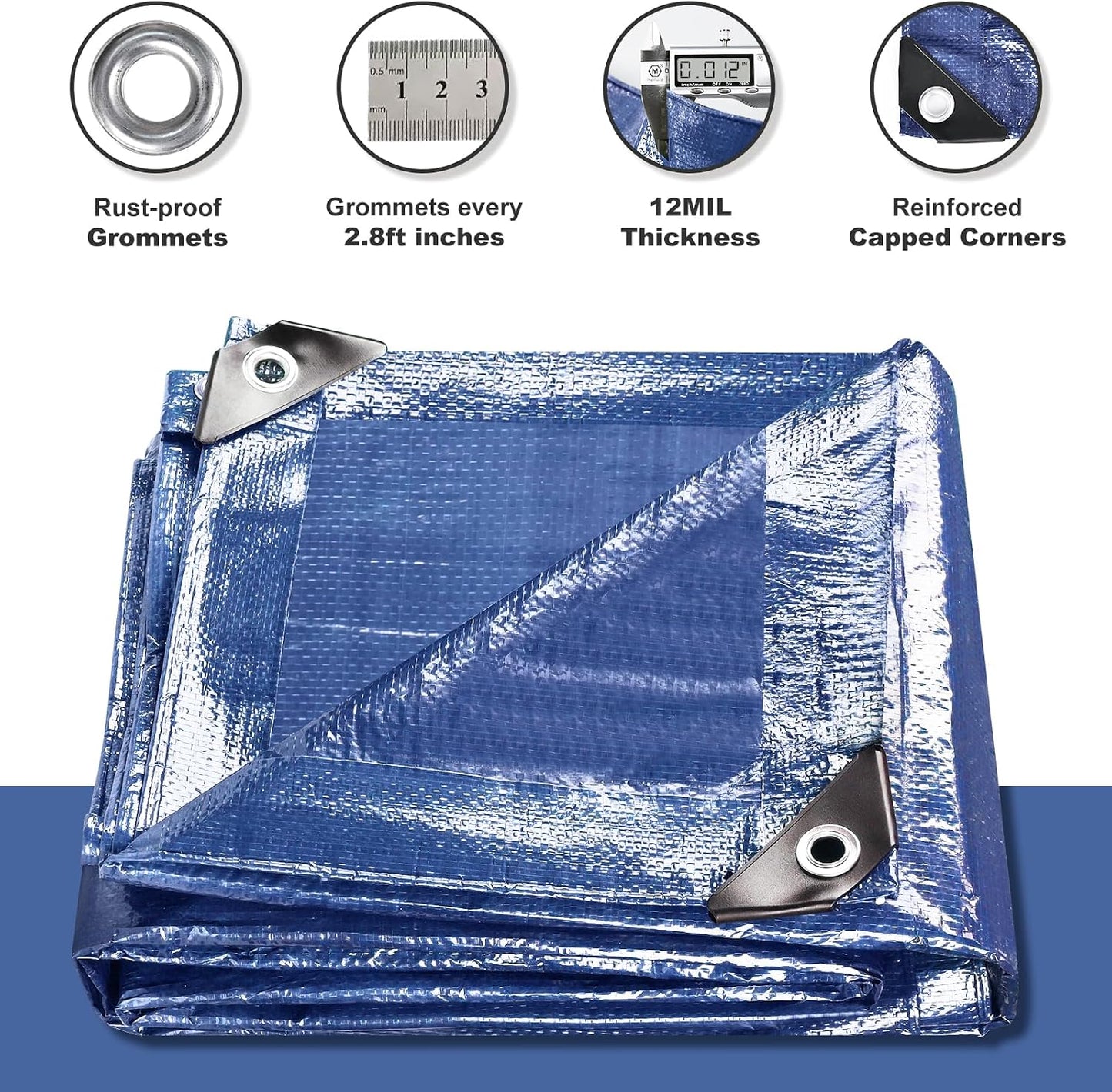 2 Lonas impermeables 12x16ft azul resistente con ojales