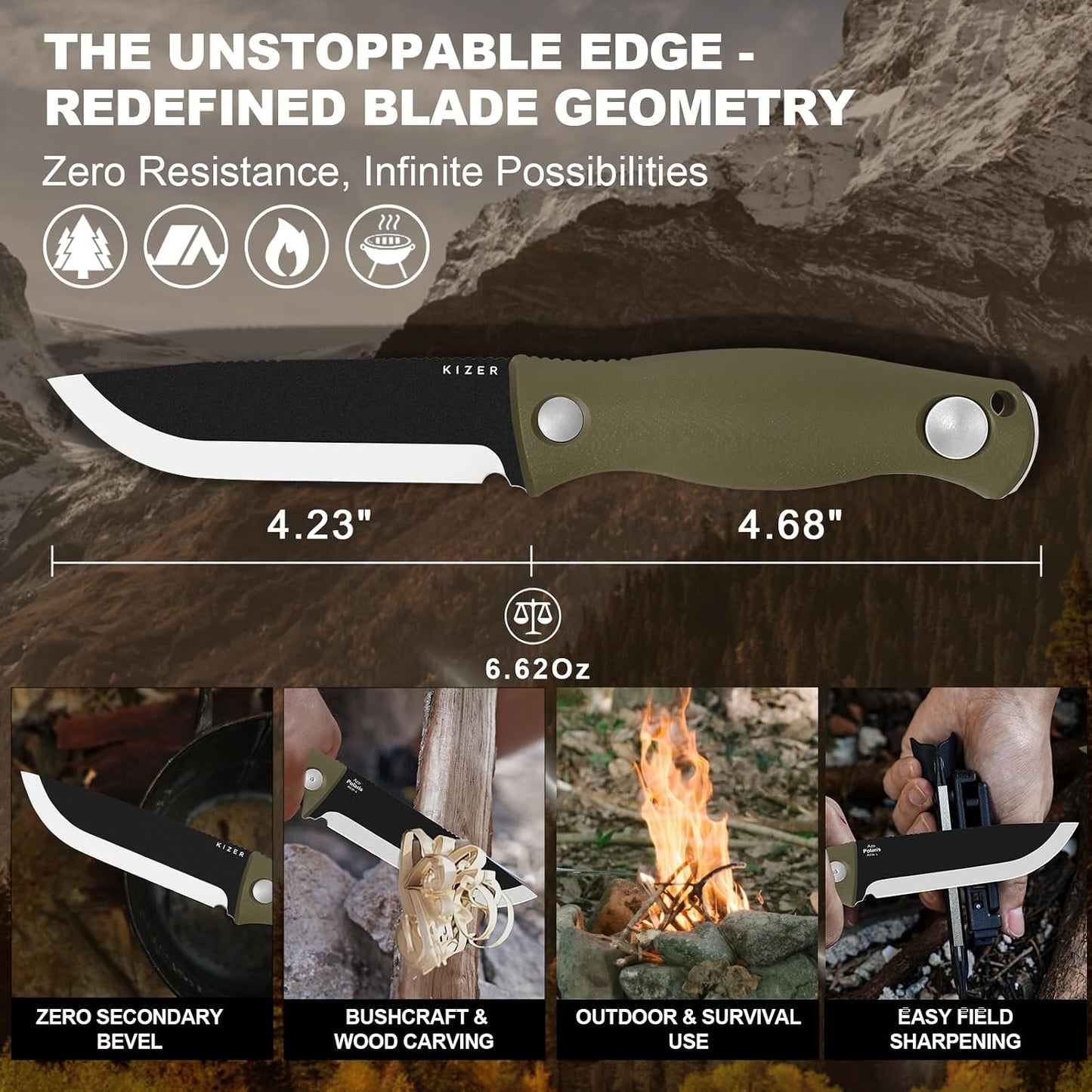Cuchillo campamento acero 1095 4.23" mango G10