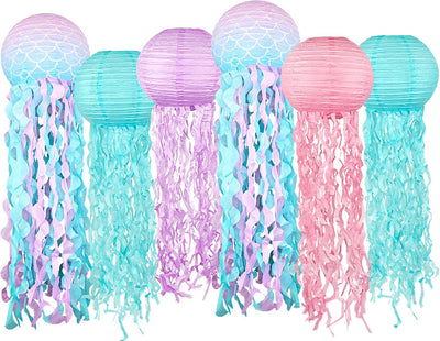 Faroles papel colgantes azul rosa morado fiesta