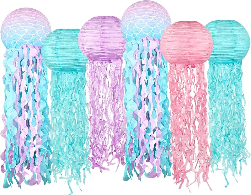 Faroles papel colgantes azul rosa morado fiesta