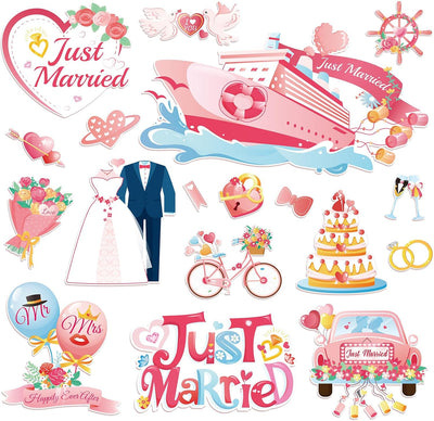 18 Imanes Just Married para Puerta Metal Cabaña Luna de Miel