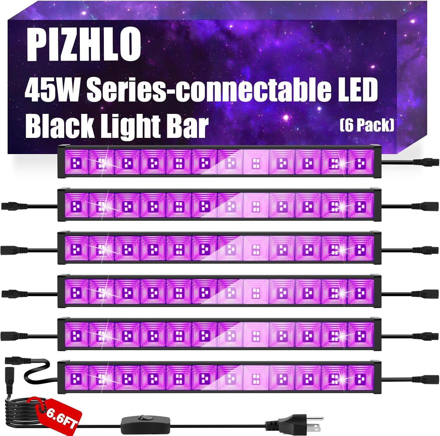 6 Luces LED negras conectables 45W con cable 6.6ft