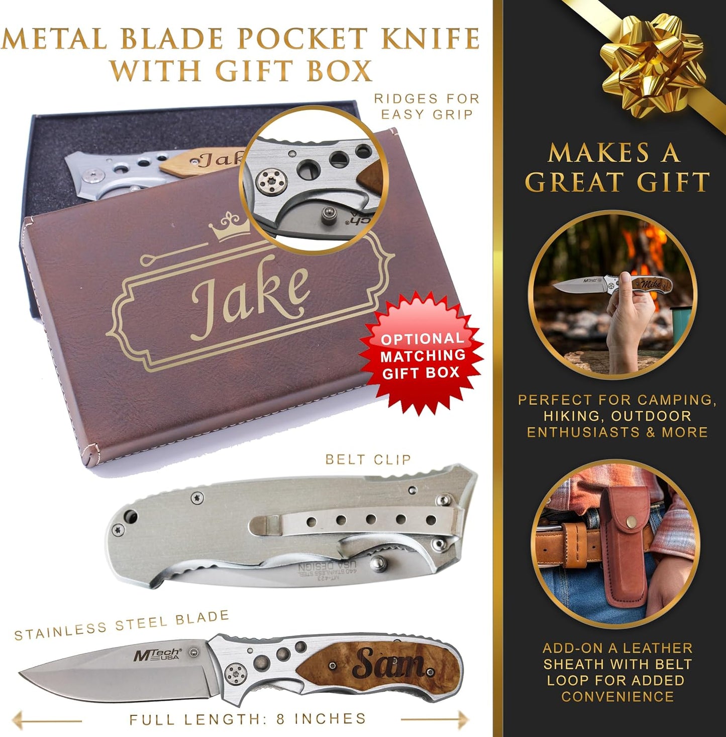 Cuchillo plegable bolsillo grabado monograma 2 líneas