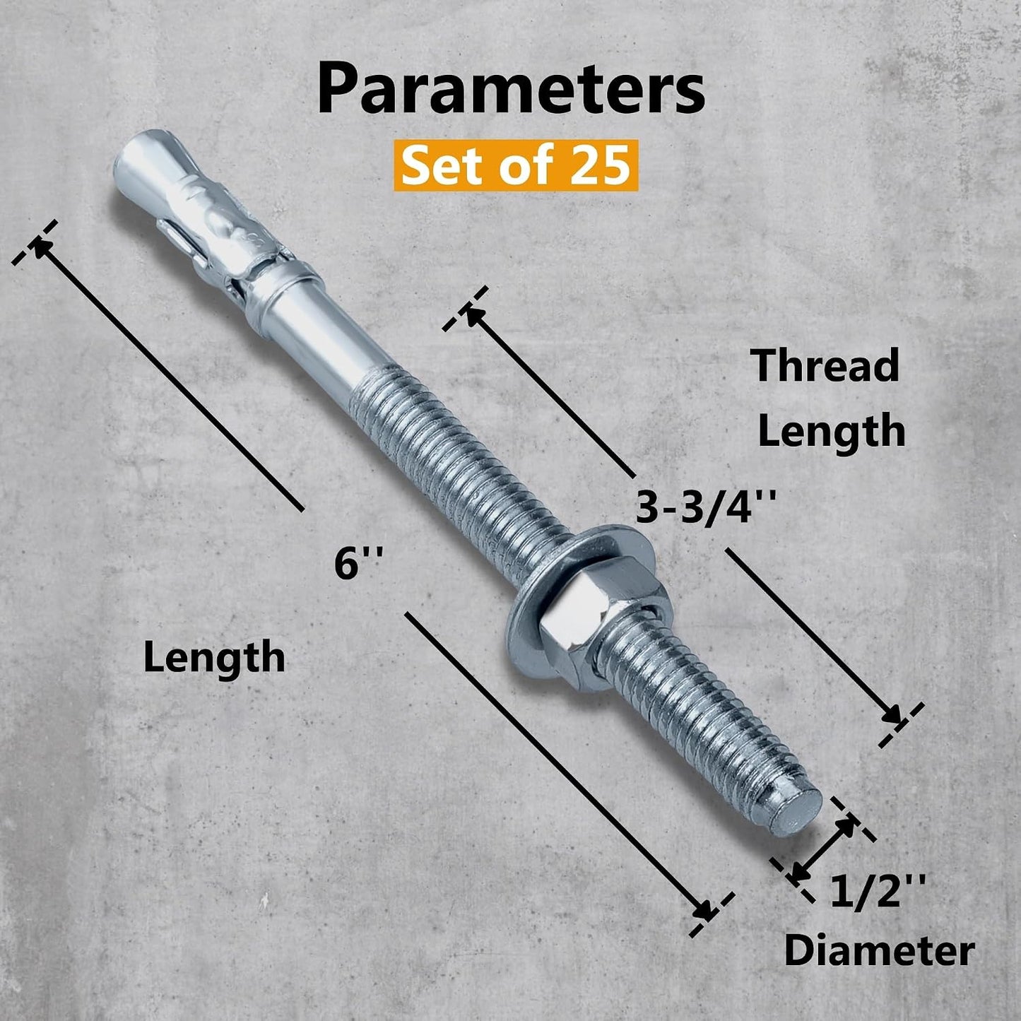 Ancla cuña 1/2x6pulg 25pzas pernos cincados cemento
