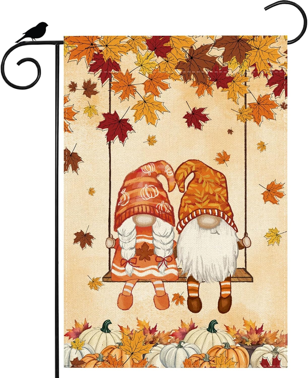 Bandera otoño gnomos hojas arce 12x18pulg doble cara exterior