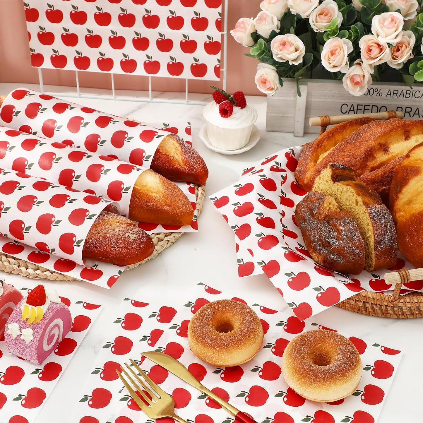 150 Pzas papel encerado fruta roja impermeable cocina