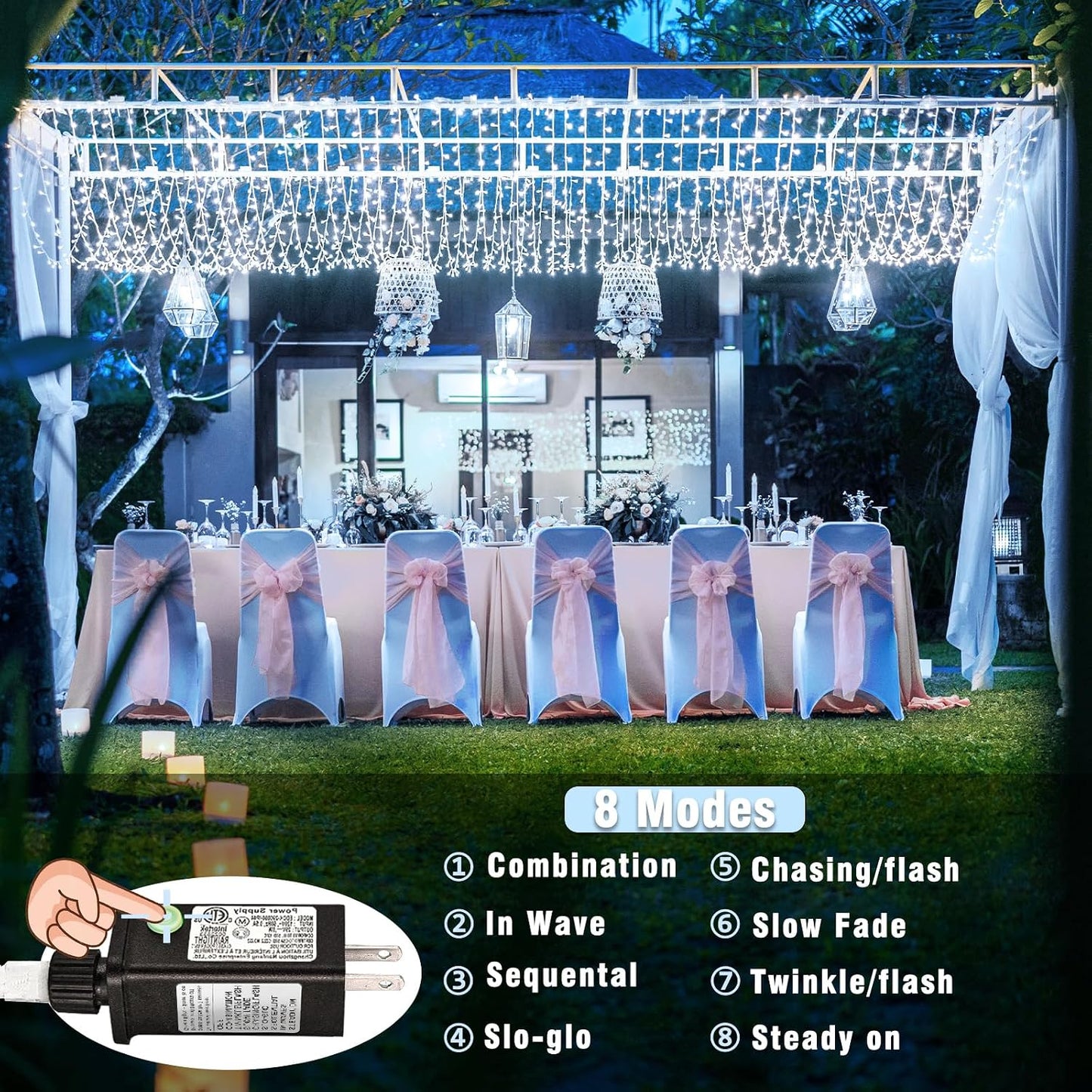 Guirnalda luces navideñas 200 LED 66ft blanco frío con enchufe