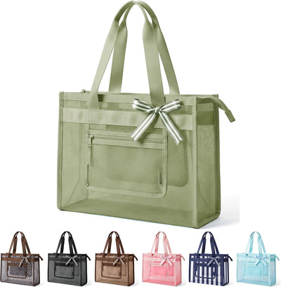 Bolsa playa malla con bolsillo cremallera para mujer 40oz