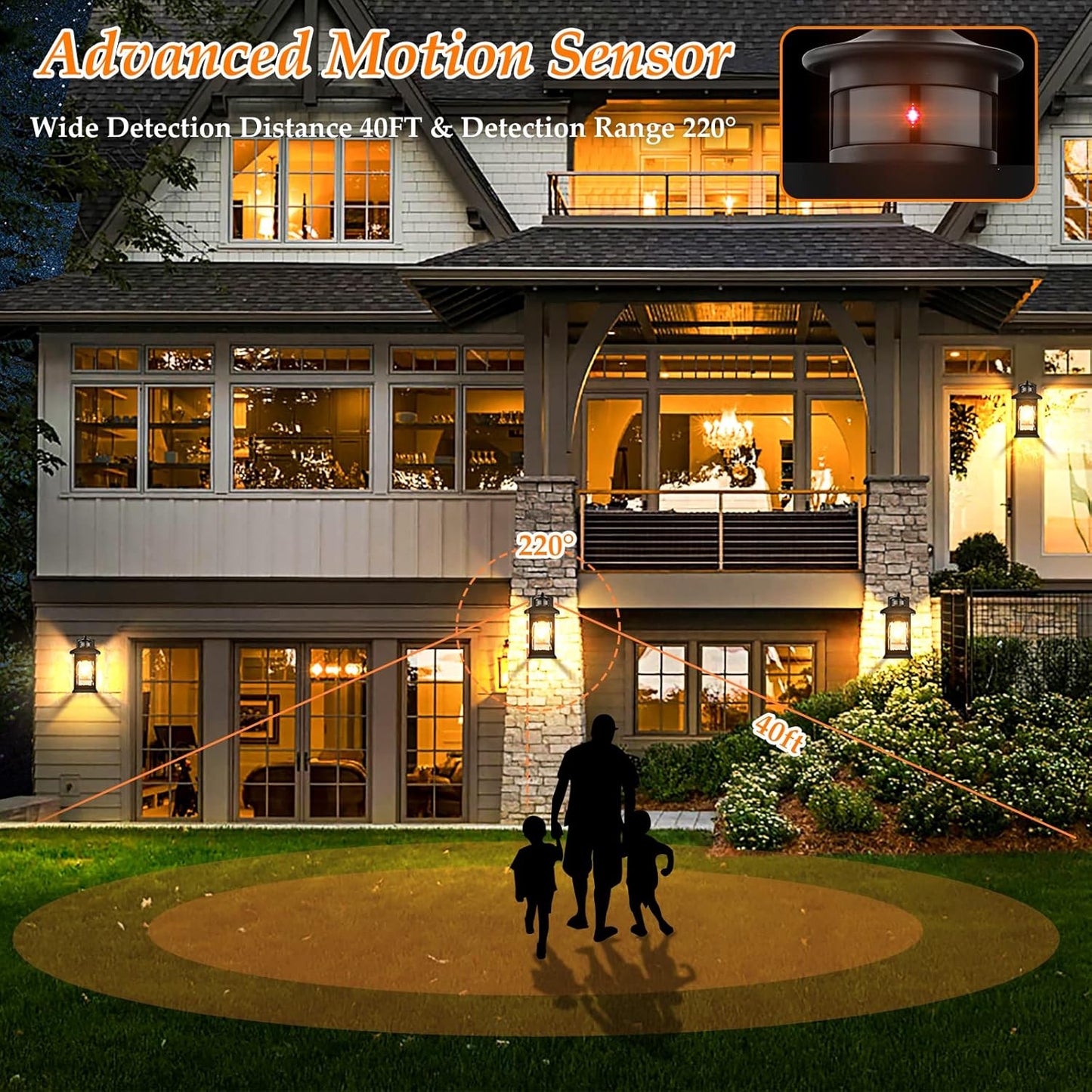 Farol pared exterior sensor movimiento luces negras
