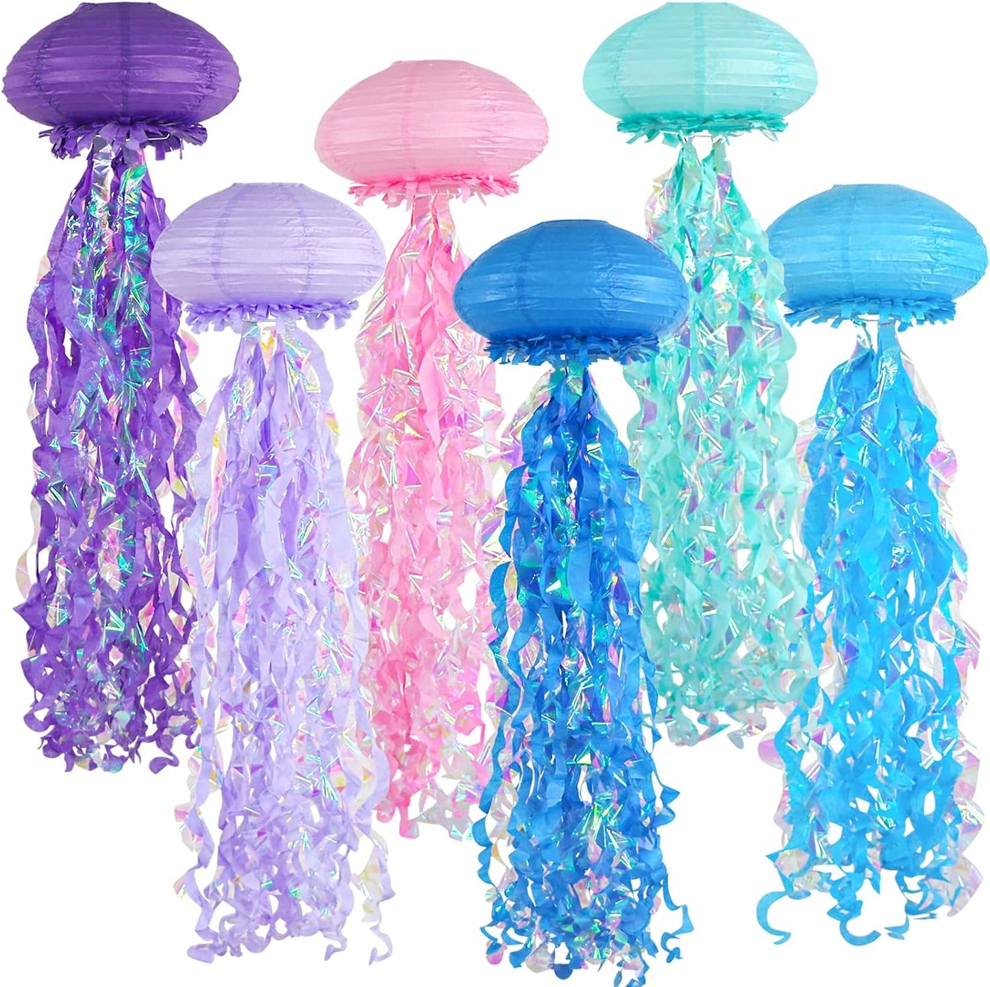 Faroles papel medusa azul rosa morado decoración fiesta sirena