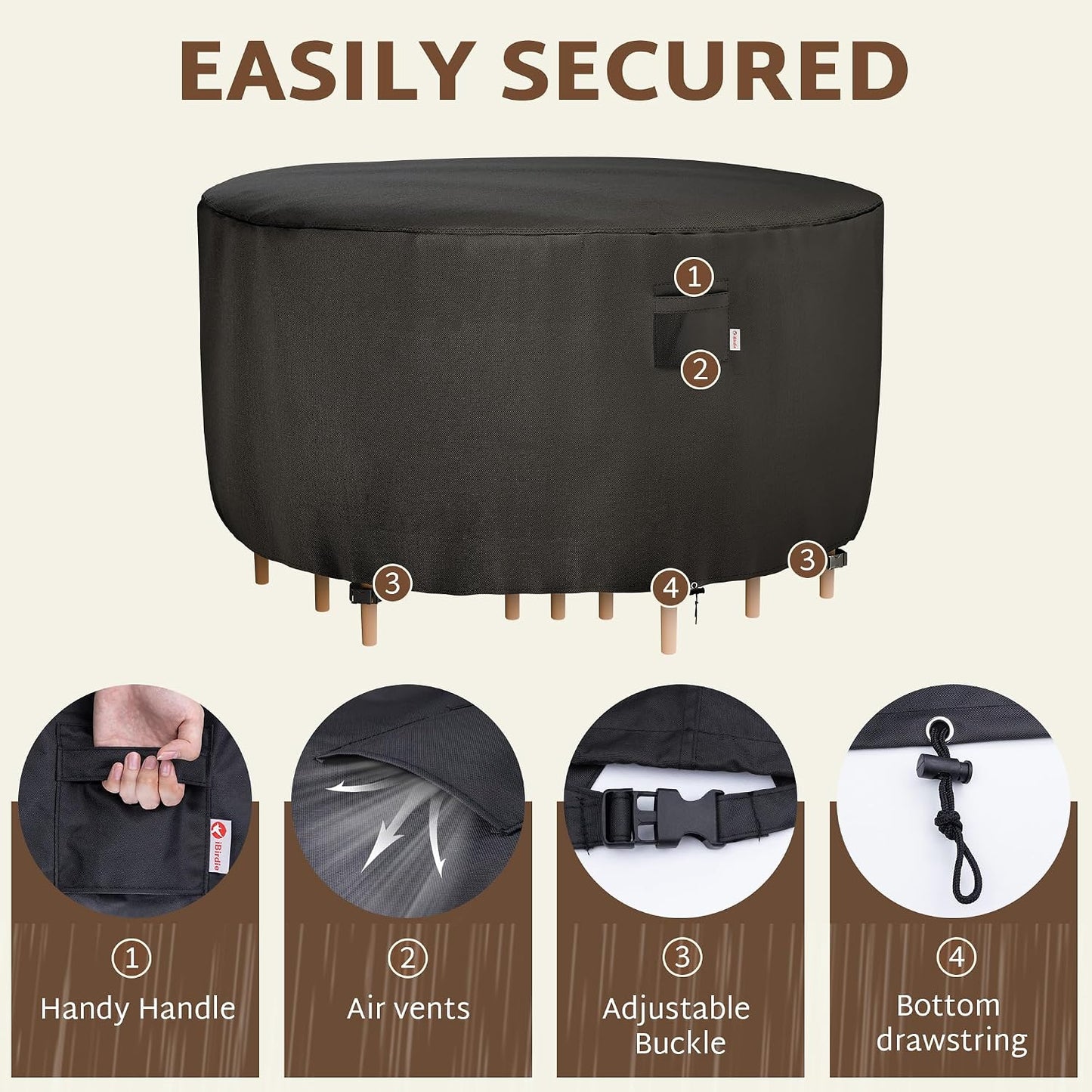 Funda redonda para muebles patio 48x34" impermeable 600D