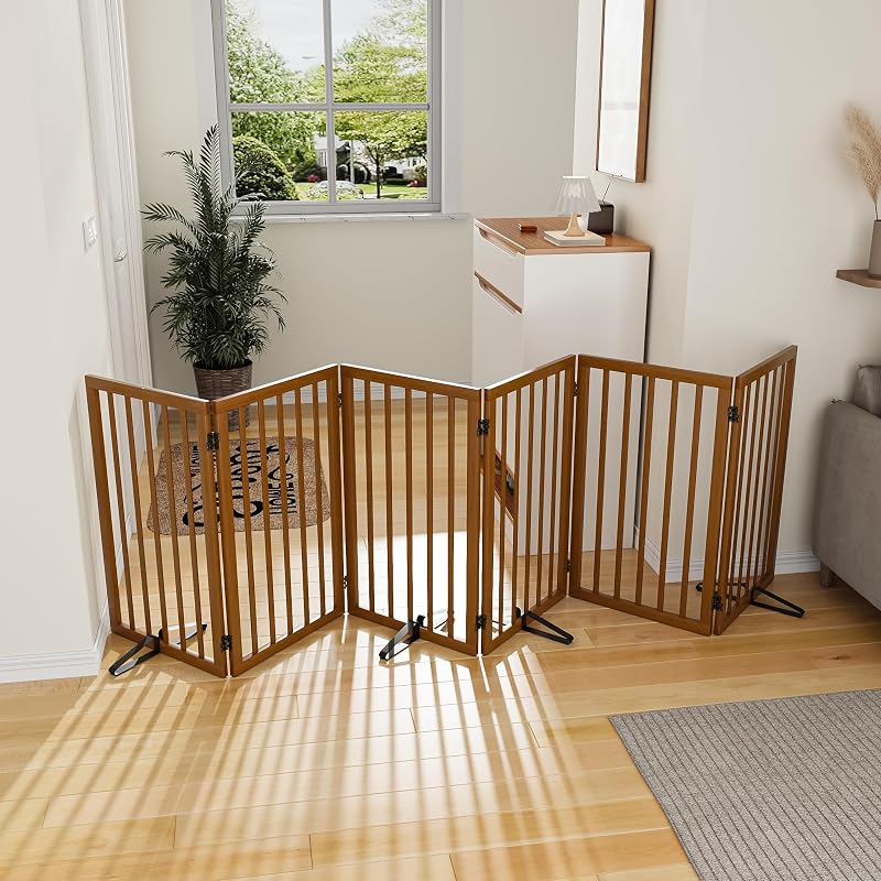 Puerta plegable para perros 32" 6 paneles nogal