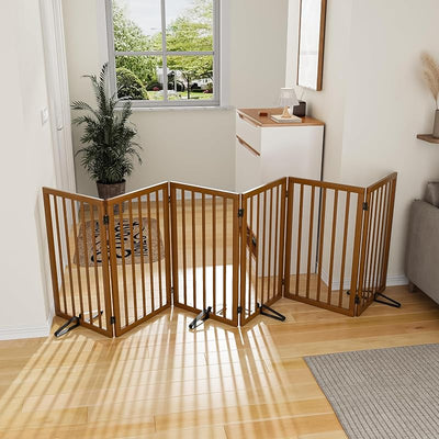 Puerta plegable para perros 32" 6 paneles nogal