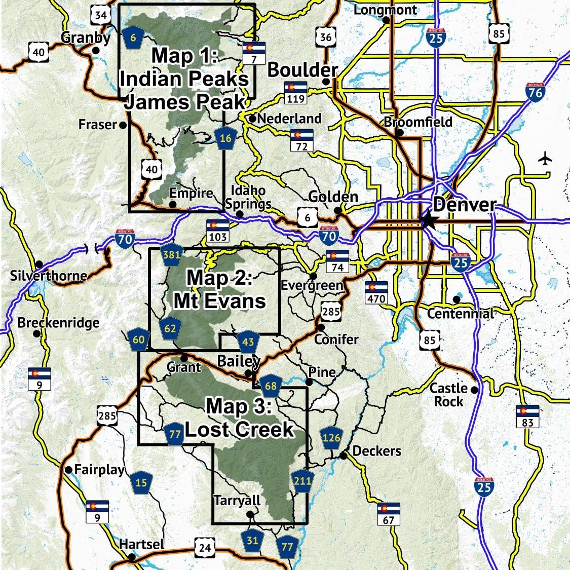 Mapas mochilero Denver Indian Peaks James Peak