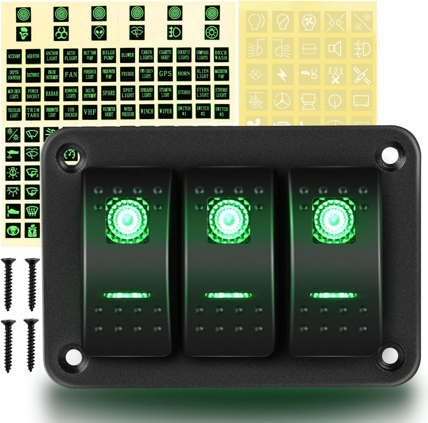 Interruptor basculante aluminio 3 bandas 5 pines verde