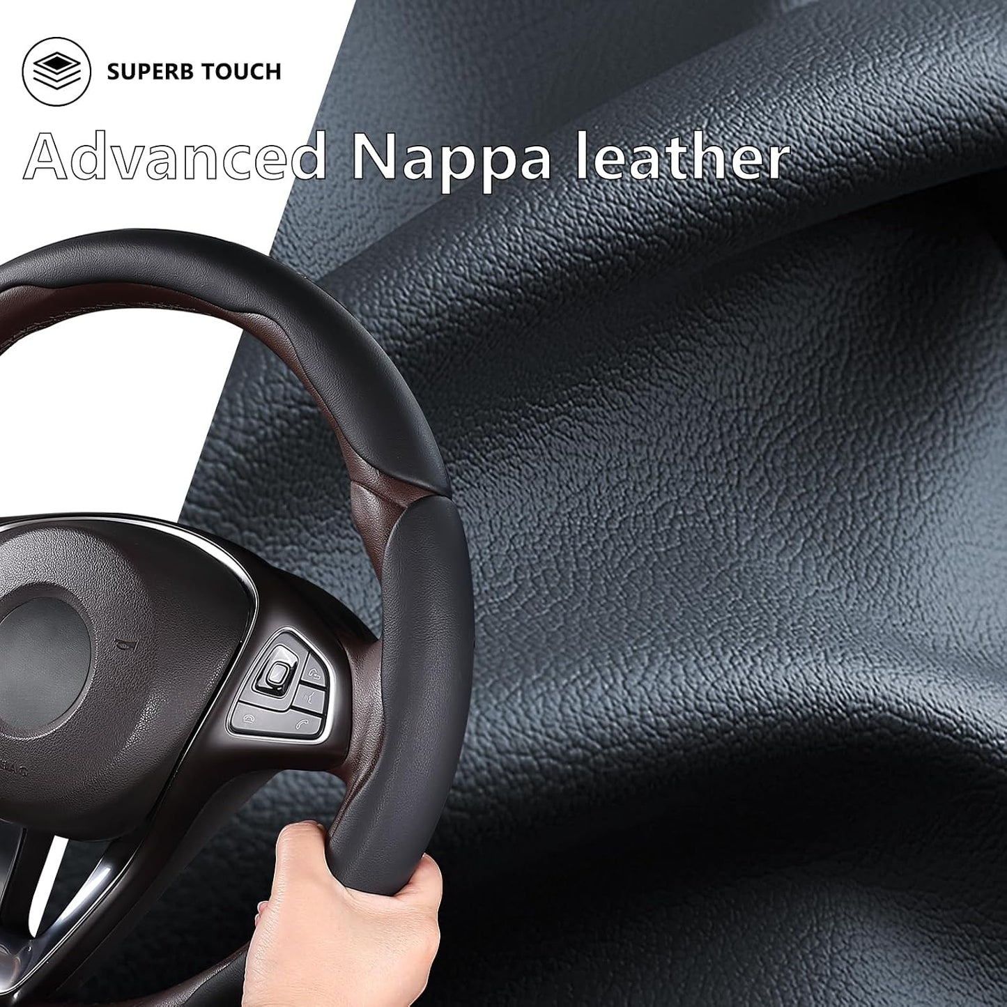 Funda cuero volante coche 37-38cm antiderrap negro