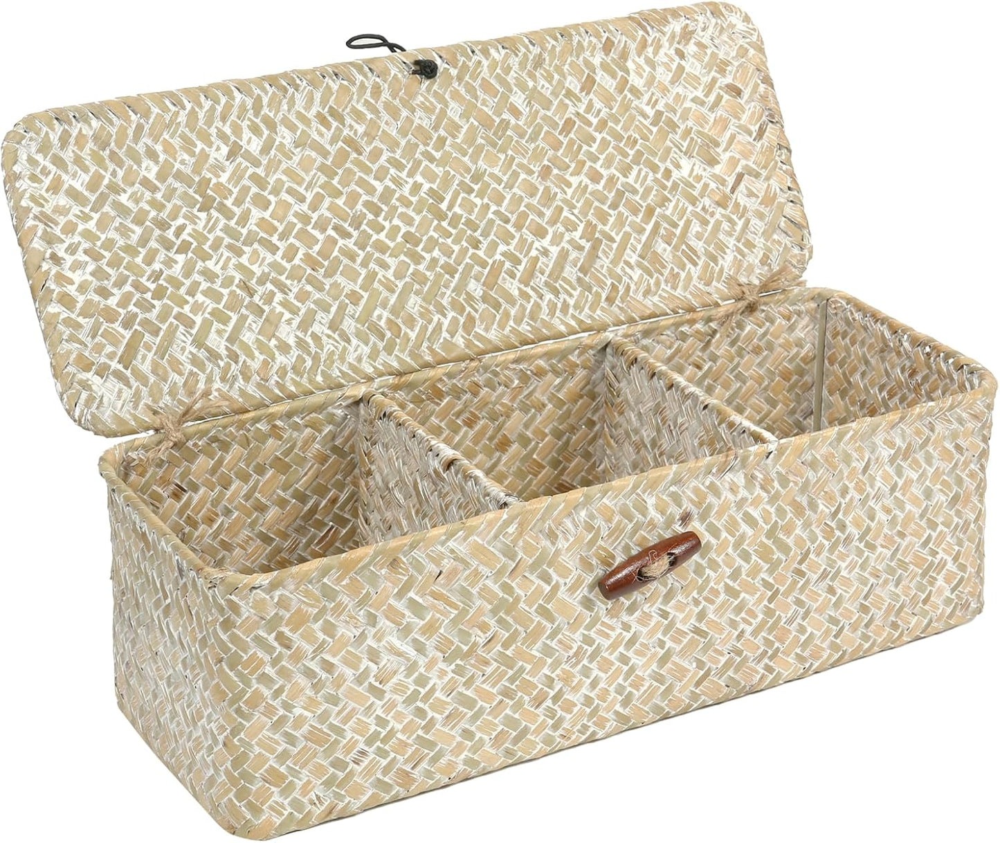 Cesta con tapa para estantes y baño con 3 secciones