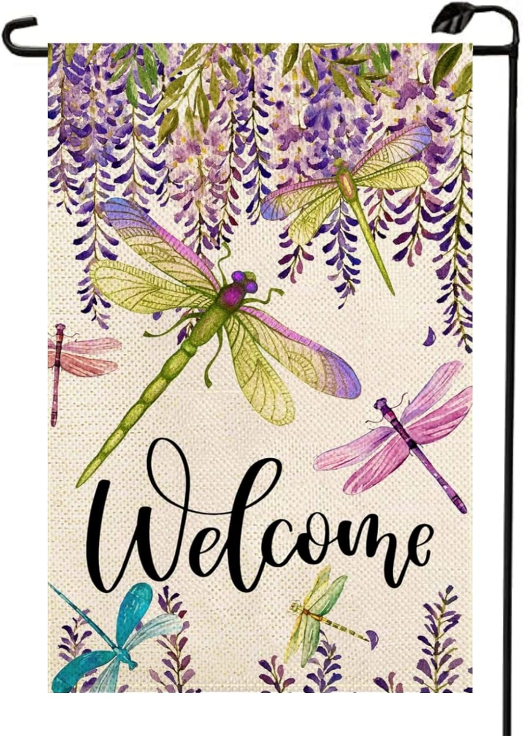 Bandera jardín floral libélula 12x18pulg doble cara
