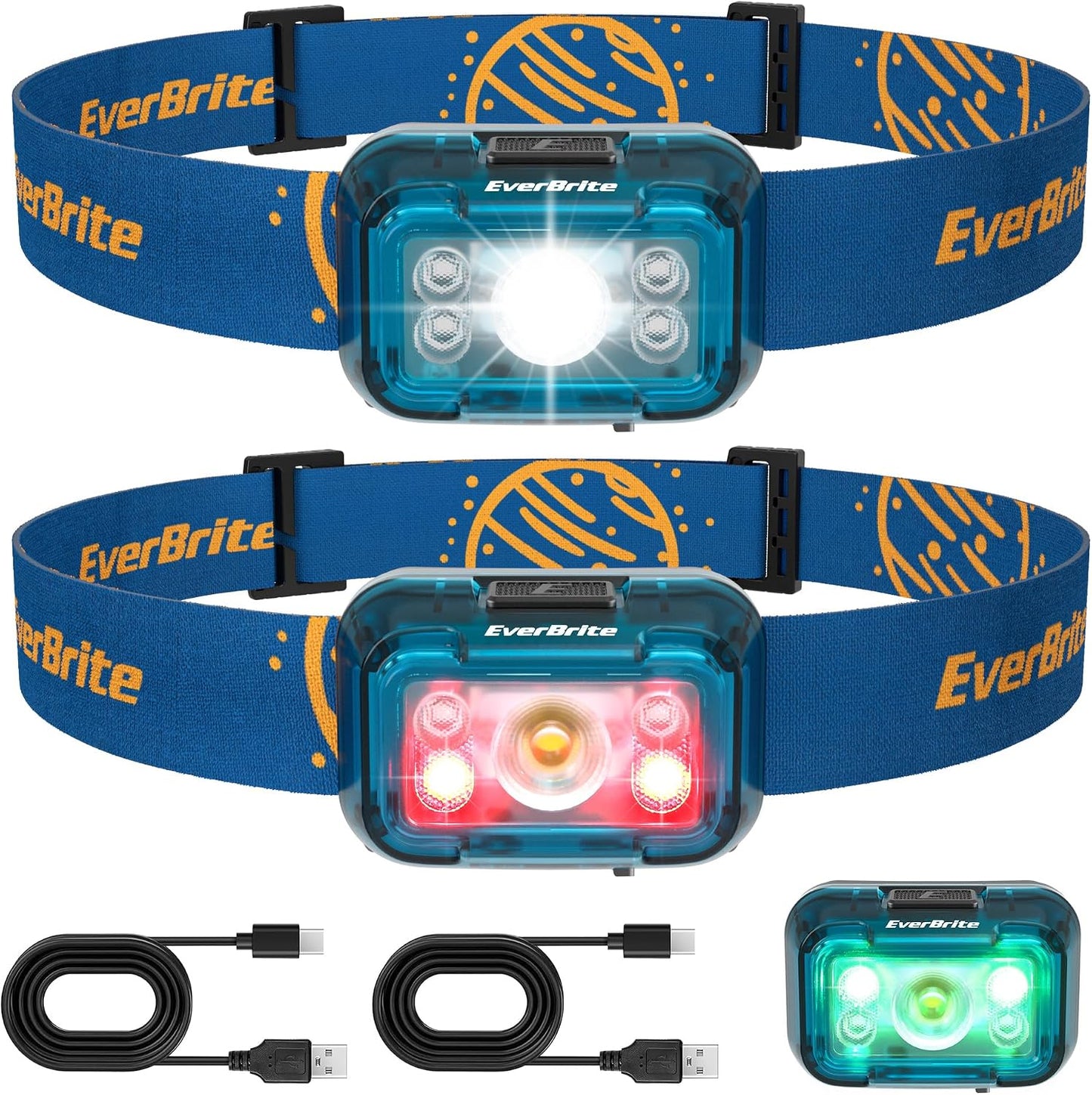 Linterna frontal recargable 2 faros 5 modos luz blanca