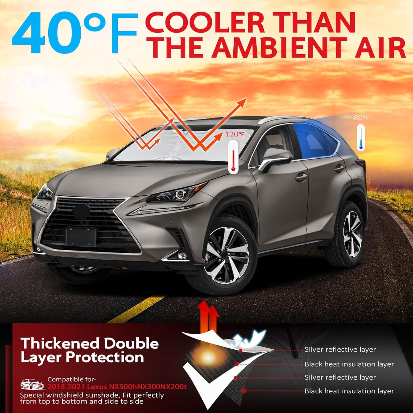 Protector solar parabrisas Lexus NX 2015-21 plegable