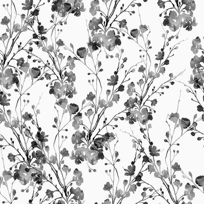 Papel tapiz floral bohemio blanco y negro 17.7x118pulg