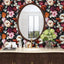 Papel tapiz vintage floral rojo y negro 17.5x393"