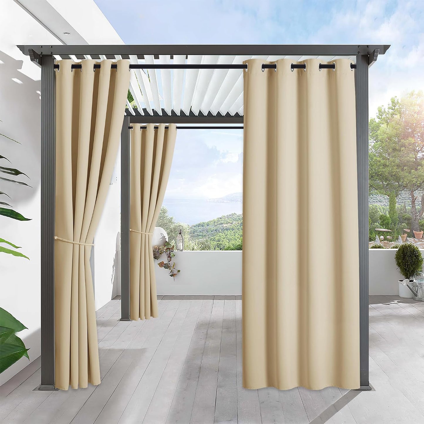 Cortinas opacas exteriores impermeables 52x84pulg beige