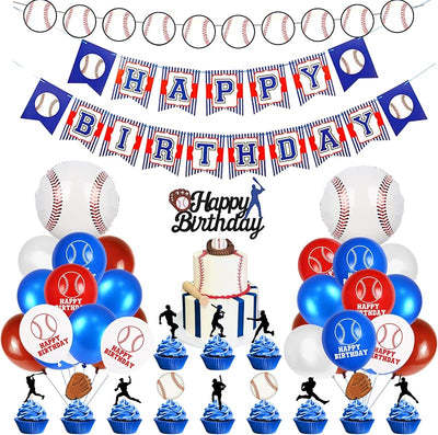 53 Pzas Decoración Fiesta Béisbol Globos y Adornos Pasteles