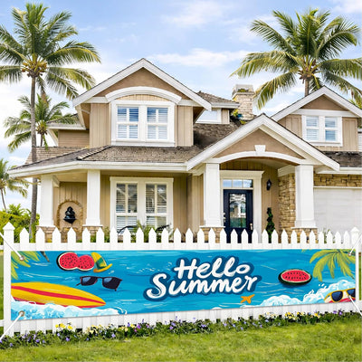 Cartel Hello Summer 118x20" decoración fiesta piscina playa