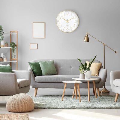 Reloj pared dorado 12pulg números 3D sala estar decoración