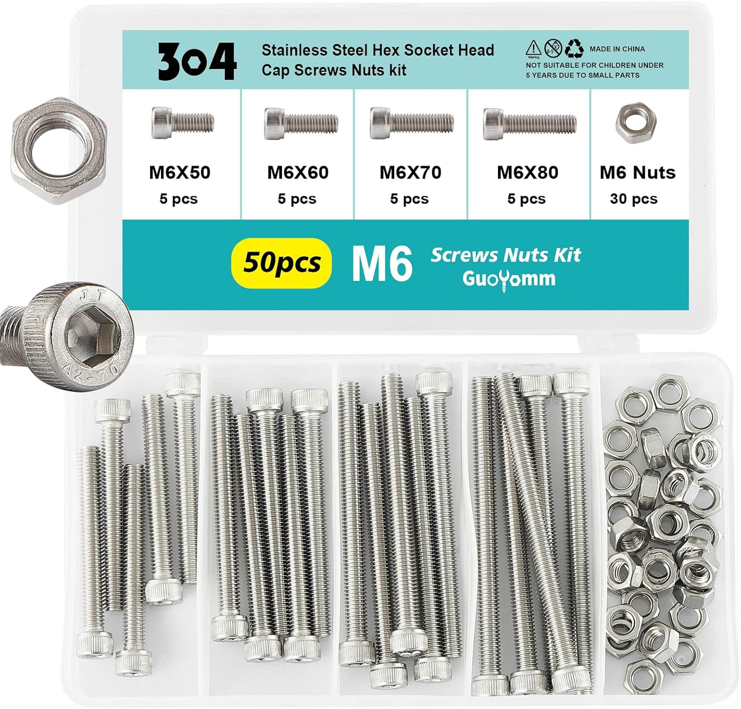 Kit s de cabeza hexagonal M6 acero inox 304 totalmente roscado