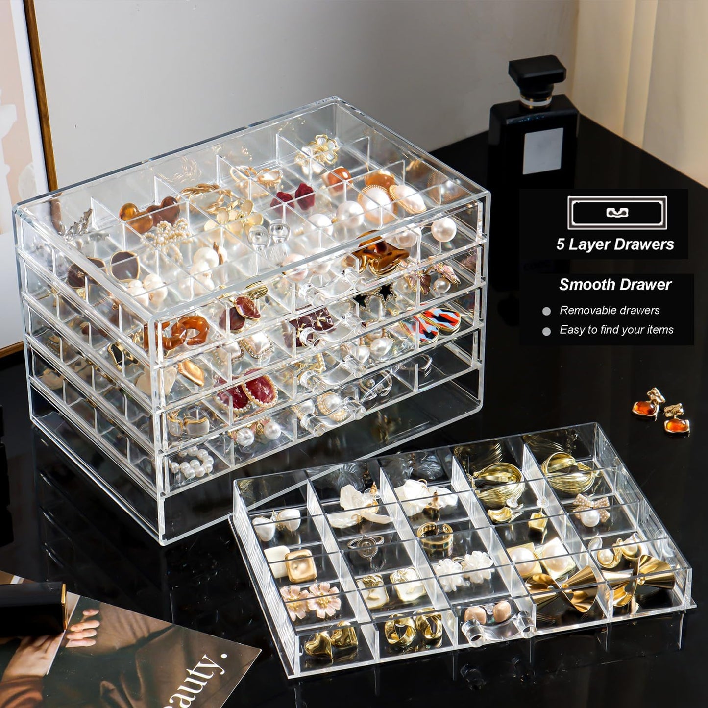 Caja organizadora aretes acrílico 100 compartimentos